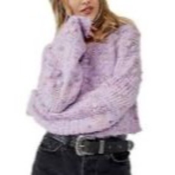 FREE PEOPLE Sunset Cloud Crop Sweater Sz M Violet Glow Chunky Knit Acrylic Blend - Picture 4 of 8